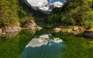 Mountain lake reflection forest rocks 2 - a mountain lake free wallpaper