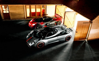 Luxury sports cars garage night - a door open free wallpaper