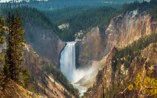 Waterfall valley trees river autumn - ansel adams free wallpaper