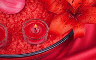 Candles flower red cloth stilllife - a red cloth free wallpaper