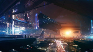 Futuristic city night ledge neon - the city free wallpaper