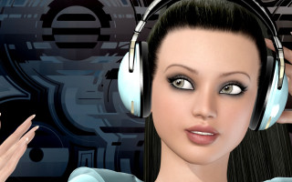 Woman headphones clock smile browneyes - headphone free wallpaper