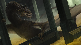 Dragon window sword building fantasy - a door open free wallpaper