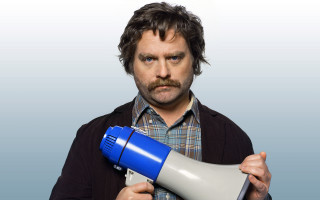 Man holding blue white megaphone - art informel free wallpaper