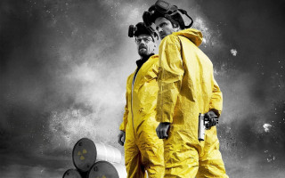 Yellow suits gasmasks oil smoke - smoke behind them free wallpaper