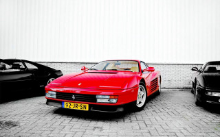 Red sports car brick road 16 - outrun free wallpaper for desktop