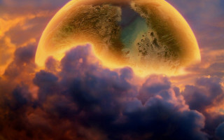 Planet clouds bright yellow blue - yellow center free wallpaper