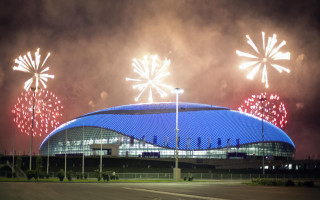 Fireworks stadium blue dome cityscape - symbolism free wallpaper
