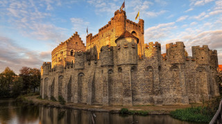 Castle moat bridge river sky - eugeen van mieghem free wallpaper
