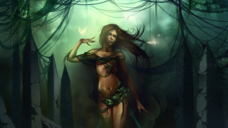Woman forest butterfly green dress - cyril rolando free wallpaper