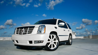 White cadillac parking lot blue - felipe seade free wallpaper