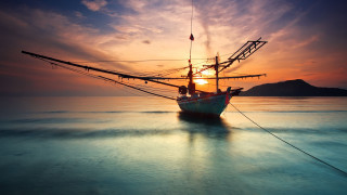 Sunset mountain boat water sky - anthony s waters free wallpaper for desktop