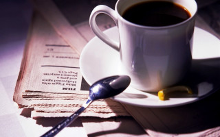 Coffee spoon saucer table newspaper - a saucer free wallpaper