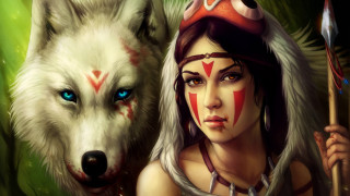 Woman facepaint wolf tribal weapon 2 - painted free wallpaper