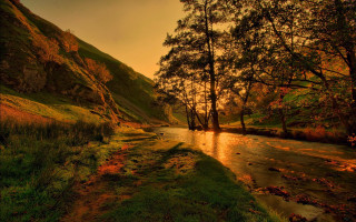 River hillside forest autumn campfire - a lush green hillside next free wallpaper