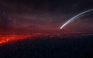 Futuristic city red glow distant - a distant star free wallpaper