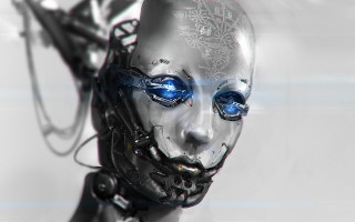 Robot blue eyes white face - a black head free wallpaper