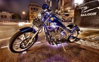 Blue motorcycle street night cityscape - a blue motorcycle free wallpaper
