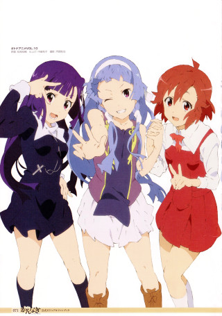 Anime girls standing hands up - synchromism free wallpaper for mobile