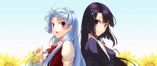 Anime girls blue hair sunflowers - blue hair free wallpaper