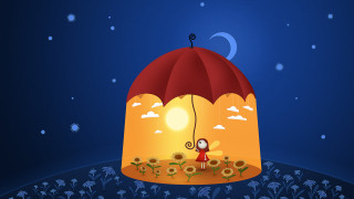 Cartoon umbrella flower garden night - free happy birthday wallpaper