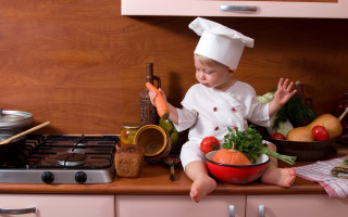 Child chef bowlofvegetables wine conceptual - a counter free wallpaper