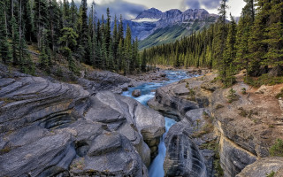 River forest mountains clouds nature - rock and trees free wallpaper