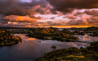 Lake hills bridge clouds autumn - colorful cloud free wallpaper