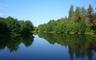 River trees blue sky clouds - akseli gallenkallela free wallpaper