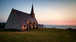 Church steeple ocean sunset gothic - a church free wallpaper