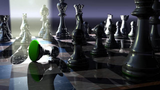 Large chessboard green pawn raytraced - ray free wallpaper