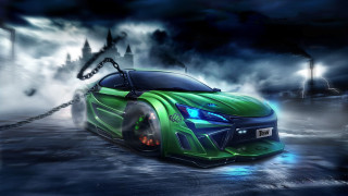 Green sports car chain dark - a lightning free wallpaper