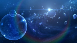 Bubbles rainbow astronaut fireworks milkyway - object in the middle free wallpaper