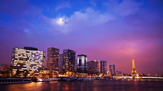 City skyline river boat purple - a purple sky free wallpaper