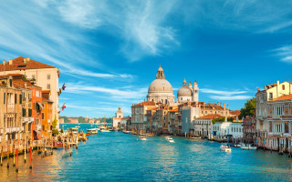 River boats buildings blue sky - canaletto free wallpaper