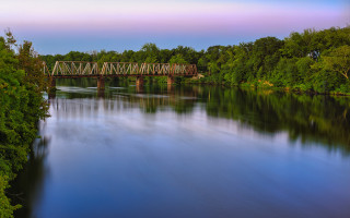 Bridge river trees sky longexposure - sky above free wallpaper