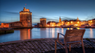 Night watercastle bridge pagoda skyline - bernard meninsky free wallpaper