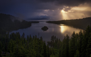 Lake trees sunbeams cloudy sky - sunbeam free wallpaper