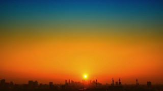 Sunset cityscape plane dusk silhouette - the sun setting free wallpaper for desktop