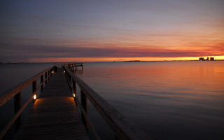 Pier lights sunset water city - arthur quartley free wallpaper