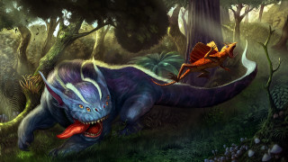 Dinosaur chasing red green dragons - a red dragon free wallpaper