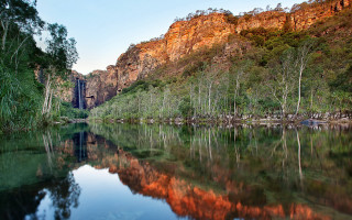 River mountain trees bridge autumn - a mountain in the background and trees free wallpaper