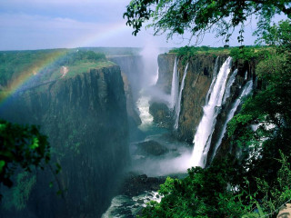 Rainbow waterfall jungle africa nature 5 - flowing free wallpaper