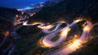 Mountain road lights night city - road free wallpaper