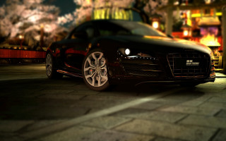 Black car street night city - photorealistic lighting free wallpaper