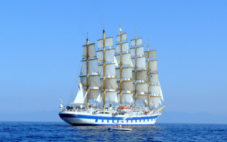 Large white sail boat ocean - small free wallpaper