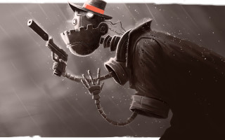 Man gas mask rain red - ben templesmith free wallpaper