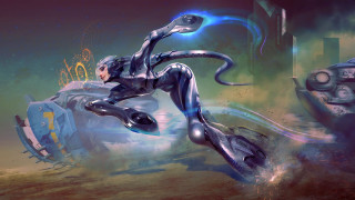 Futuristic woman flying suit gun - a futuristic suit free wallpaper