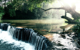 Waterfall river trees sunlight branch - the leaf free wallpaper