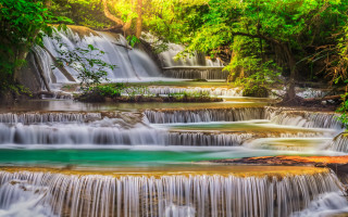 Waterfall green pool trees people - waterfall free wallpaper for desktop
